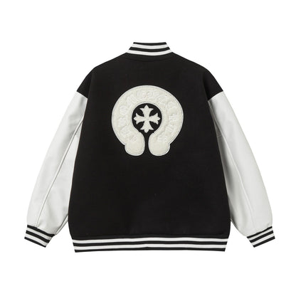 Chrome Hearts Varsity Jacket - Black White Gothic Baseball Coat 2206