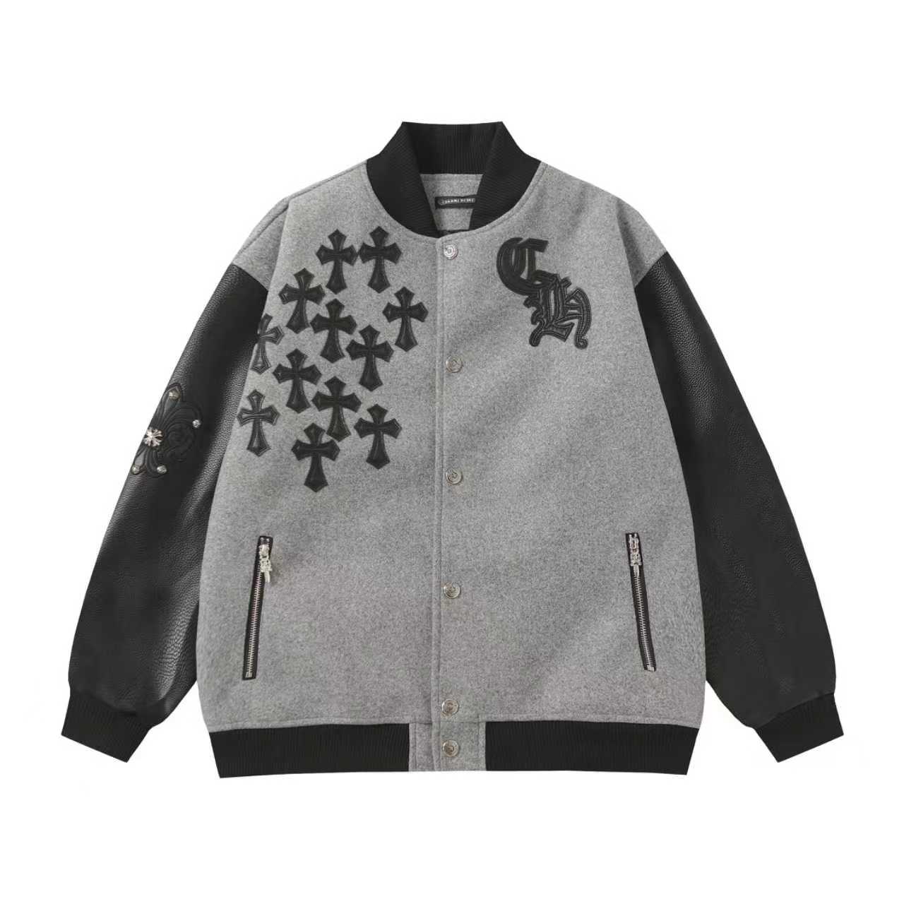Chrome Hearts Multi Cross Varsity Jacket - Grey Black Street Jacket 2215