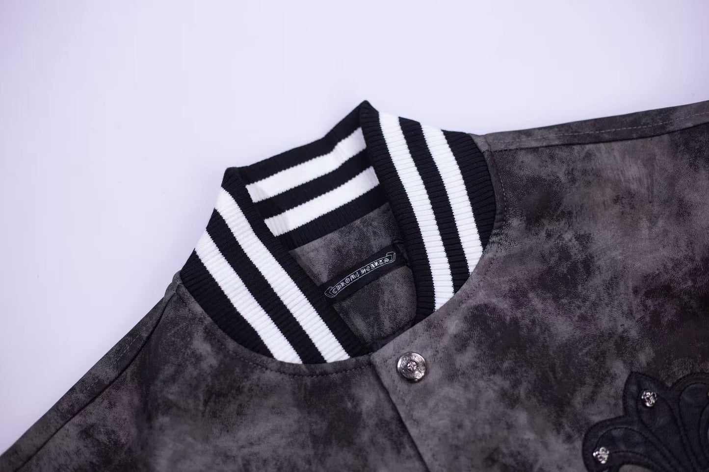 Chrome Hearts Fleur-de-lis Patch Varsity Jacket - Grey Tie-dye Outerwear A5588