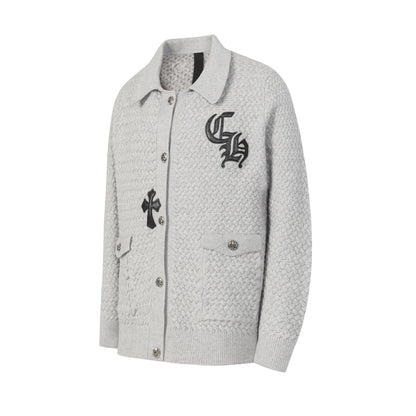 Chrome Hearts Gothic Cross Knit Cardigan - Black Grey Streetwear Jacket 904